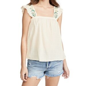 Madewell Embroidered-Strap Swing Top in pearl ivory cotton size M new with tags